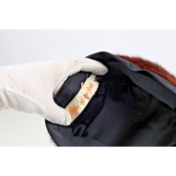 Vintage Brown Mink Fur Pillbox Hat With Black Satin Tims Trendy main image 9